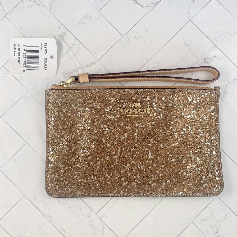Coach Corner Zip Wristlet - Gold Glitter